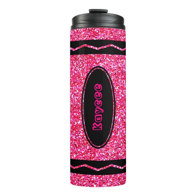 individuelle Name Hot Pink Glitzer Crayon Drink Tu Thermosbecher (Vorderseite)