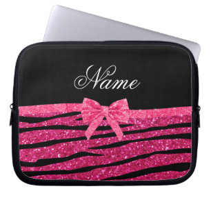 Individuelle Name Hot Rosa Glitzer Zebra Streifen  Laptopschutzhülle