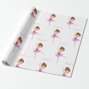 Individuelle Name Hübsch Pink & White Ballerina Geschenkpapier