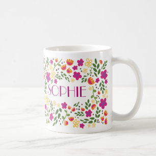 Individuelle Name Hübsche Farbenfrohe Girl Floral  Kaffeetasse