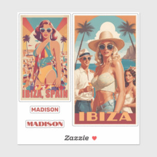 Individuelle Name Ibiza, Spanien Reiseplakat Aufkleber
