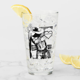 Individuelle Name im Herzen mit 6-Pack Cowboy Art  Glas