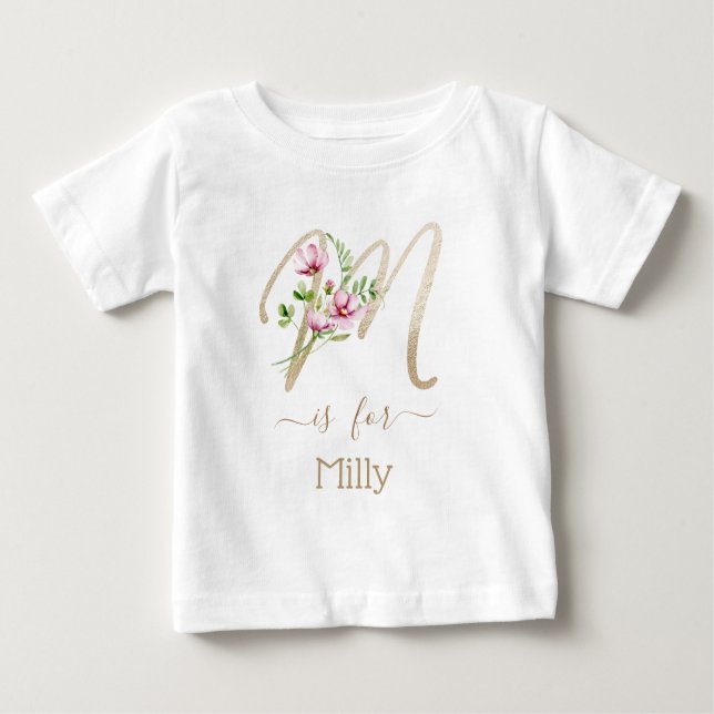 Individuelle Name Imitate Gold Erstfarben-Blume Baby T-shirt (Vorderseite)