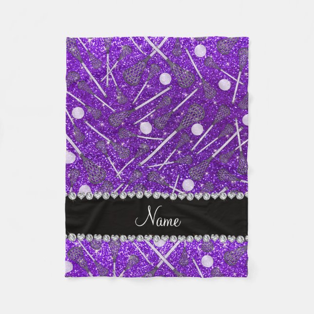 Individuelle Name indigo lila Glitzer Lacrosse Fleecedecke (Vorderseite)