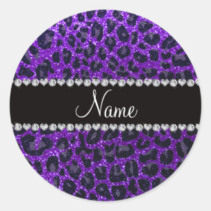 Individuelle Name indigo lila Glitzer Leopardruckd Runder Aufkleber