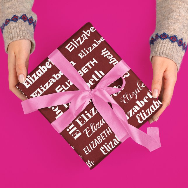 Individuelle Name Initial Monogram Maroon Red Whit Geschenkpapier (Custom Name Initial Monogram Maroon red White Gift Wrapping Paper)