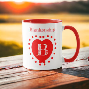 Individuelle Name Initial Polka Dot Red Heart Tasse