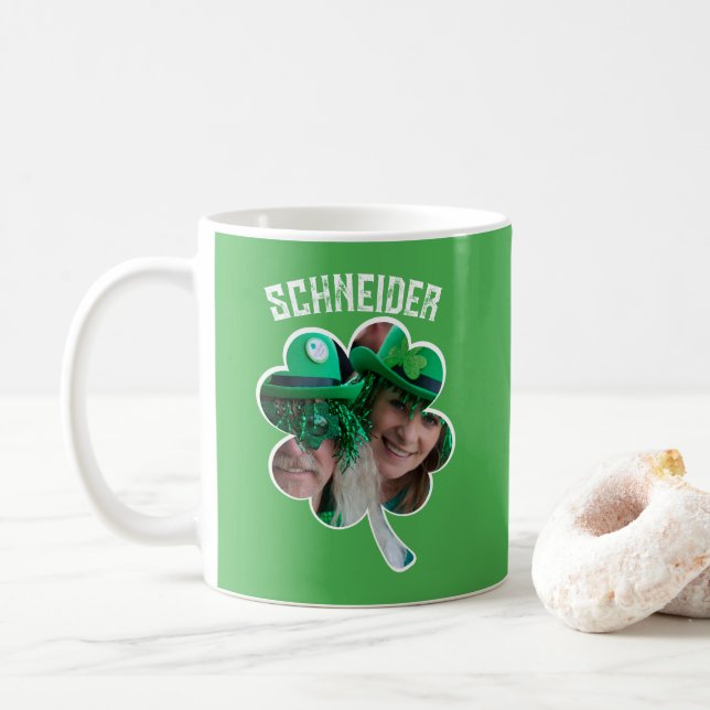 Individuelle Name Irish Klee Foto St Patricks Day Kaffeetasse (Mit Donut)