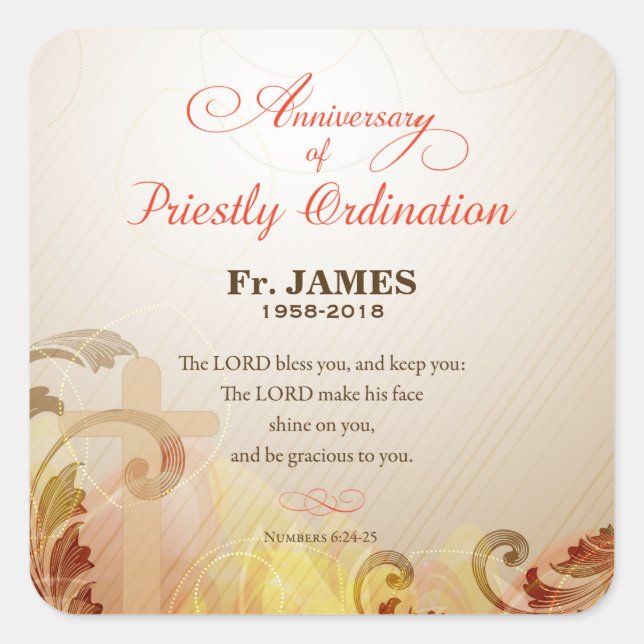 Individuelle Name & Jahr, 60. Priesterliche Ordina Quadratischer Aufkleber (Vorderseite)