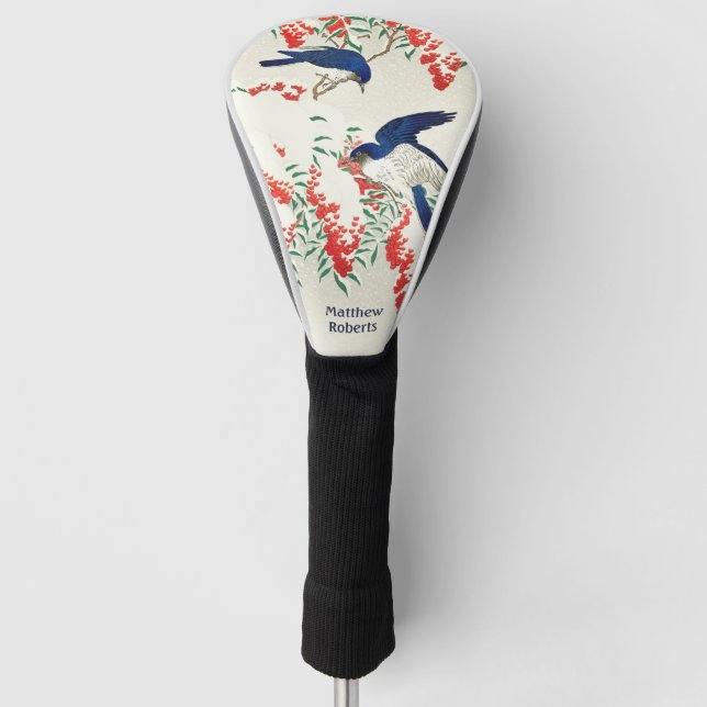 Individuelle Name Japanisch Woodblock Blue Birds Golf Headcover (Vorderseite)