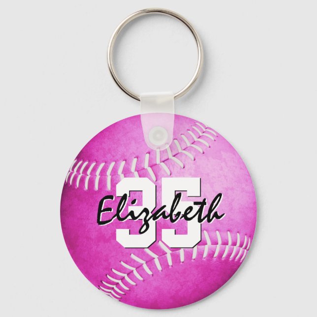 individuelle Name Jersey Nummer Girls pink Softbal Schlüsselanhänger (Vorderseite)