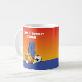 Individuelle Name Junge 4. Geburtstag Sportbälle Kaffeetasse