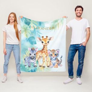 Individuelle Name Jungle Baby Zebra Giraffe und Ti Fleecedecke