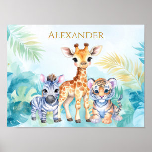 Individuelle Name Jungle Baby Zebra Giraffe und Ti Poster