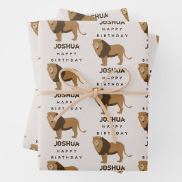 Individuelle Name Jungle Lion Animal Geburtstag Geschenkpapier Set