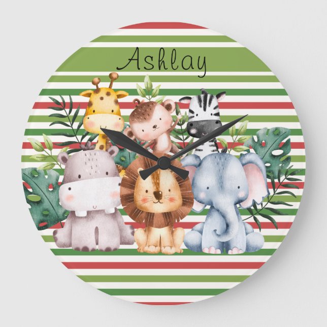 Individuelle Name Jungle Safari Runde Uhr (Vorderseite)