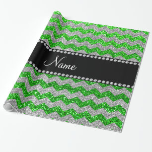 Individuelle Name Kalkgrün silber Glitzer Chevron Geschenkpapier