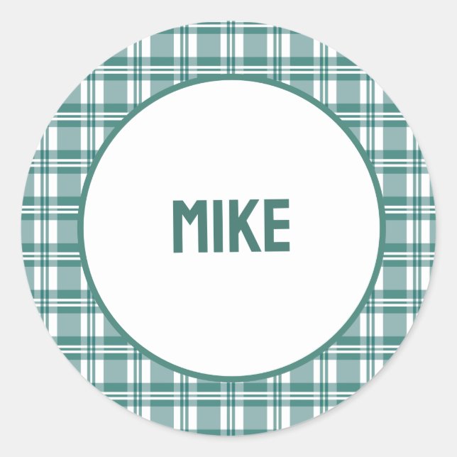 Individuelle Name | Kariert grün Runder Aufkleber (Vorderseite)