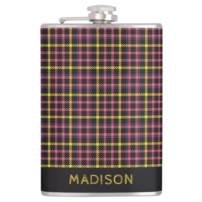 Individuelle Name Kariert / Tartan Muster Flachmann (Vorderseite)