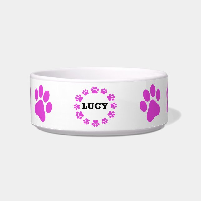 Individuelle Name Katze Paws Pink Personalisierte  Napf (Vorderseite)