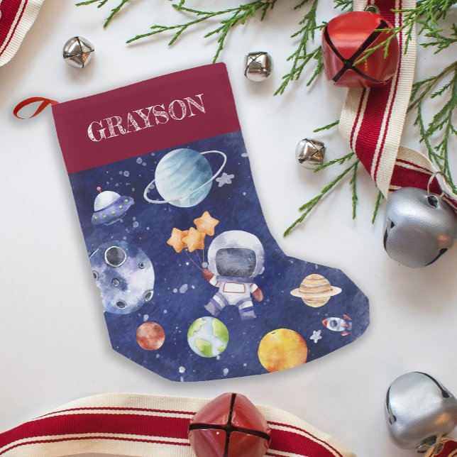 individuelle Name Kids Astronaut Galaxy Space Kleiner Weihnachtsstrumpf (custom Name Kids Astronaut Galaxy Space Small Christmas Stocking)