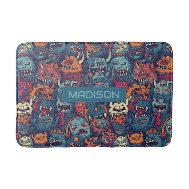 Individuelle Name Kids' Monster-Muster Badematte (Vorderseite)