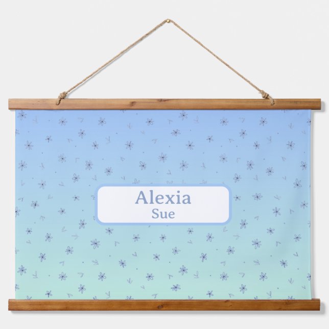 Individuelle Name Kinder Zimmerdekoration Blues Bl Wandteppich Mit Holzrahmen (Vorne)