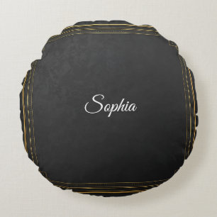 Individuelle Name-Kissen - Eleganter Schwarz & Gol Rundes Kissen