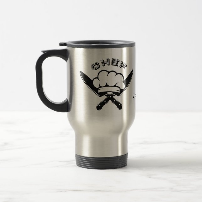 Individuelle Name-Koch-Logo-Tasse Reisebecher (Links)