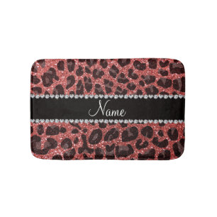 Individuelle Name Korallenrosa Glitzer Leopardenpr Badematte