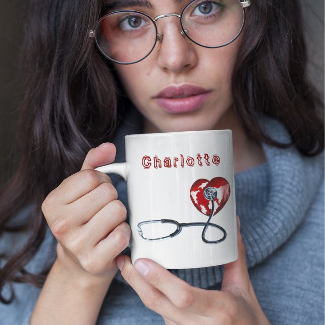 Individuelle Name l Red Heart Stethoscope Medizin Kaffeetasse (Von Creator hochgeladen)