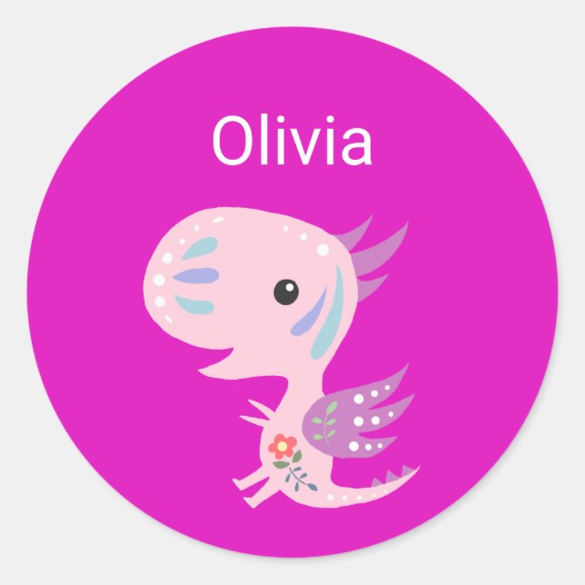 Individuelle Name Label Niedlich Dragon Girls Scho Runder Aufkleber (Vorderseite)