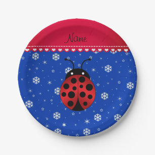 Individuelle Name ladybug blaue Schneeflocken rote Pappteller