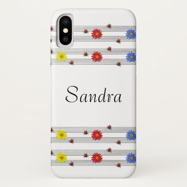 Individuelle Name Ladybugs Musiknoten iPhone X Fal Case-Mate iPhone Hülle (Rückseite)