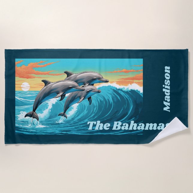 Individuelle Name & Lage Dolphin Strandtuch (Vorderseite)