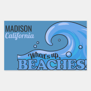 Individuelle Name & Lage Funny Beach Wave Aufklebe Rechteckiger Aufkleber