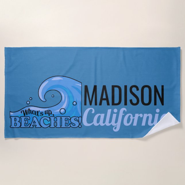 Individuelle Name & Lage Funny Wave Strandtuch (Vorderseite)