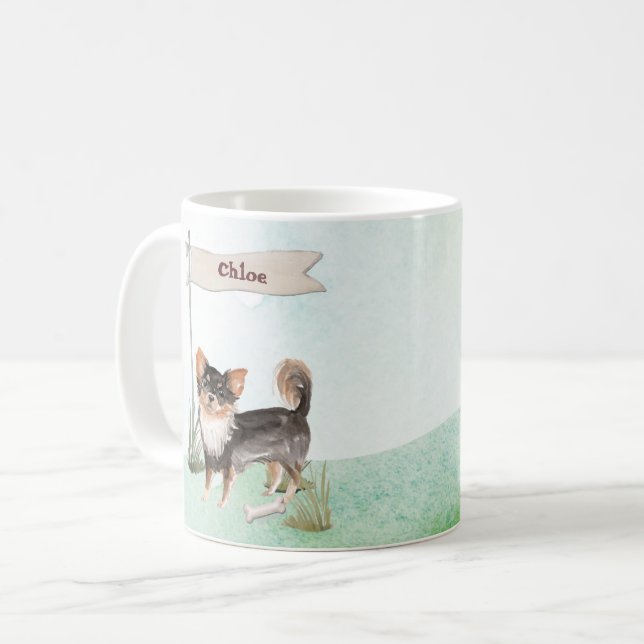 Individuelle Name Langhaariger Chihuahua Haustier  Kaffeetasse (Vorderseite Links)
