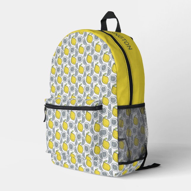 Individuelle Name Lemon Muster Bedruckter Rucksack (Rückseitige Ecke Rechts)