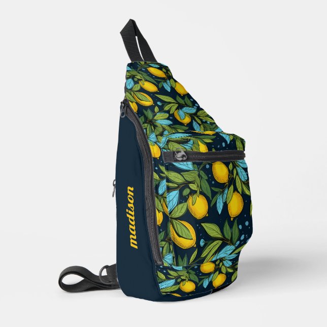 Individuelle Name Lemon Muster Crossbody Bag (Linke Seite)