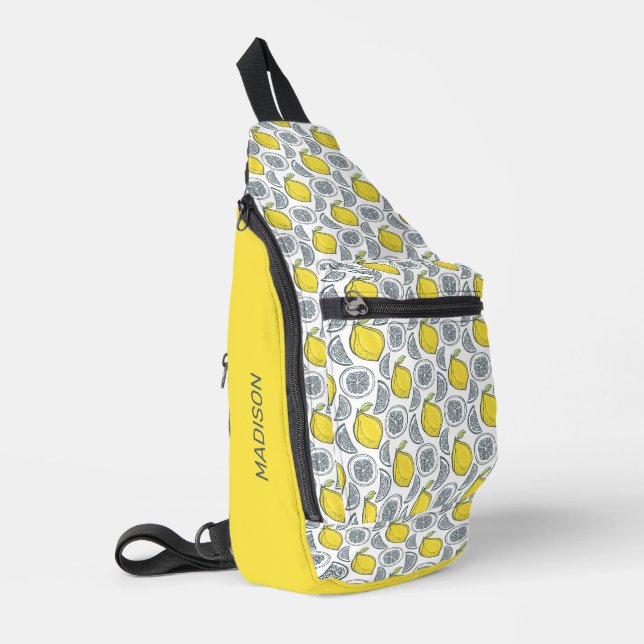 Individuelle Name Lemon Muster Crossbody Bag (Linke Seite)