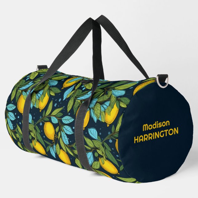 Individuelle Name Lemon Muster Duffle Bag (Linke Ecke)