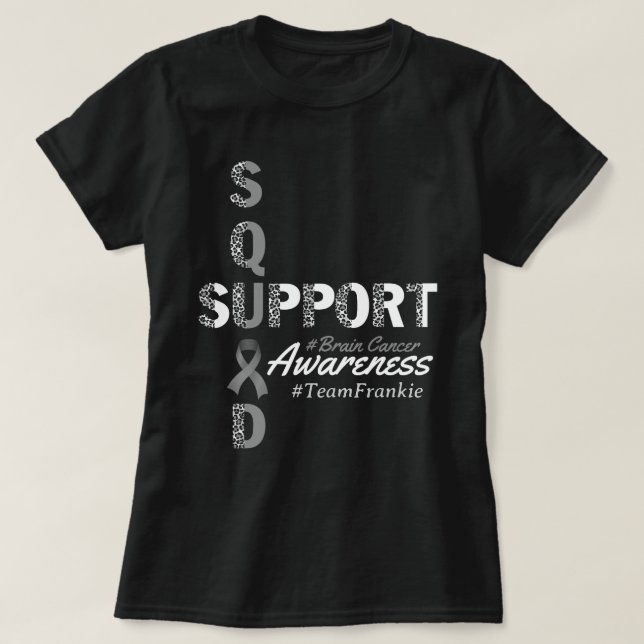 Individuelle Name Leopard Brain Cancer Support Squ T-Shirt (Design vorne)