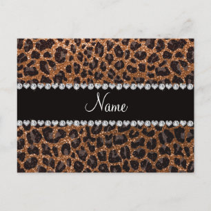 Individuelle Name-Leopardendruck aus Glitzer verbr Postkarte
