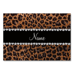Individuelle Name-Leopardendruck aus Glitzer verbr Tischnummer