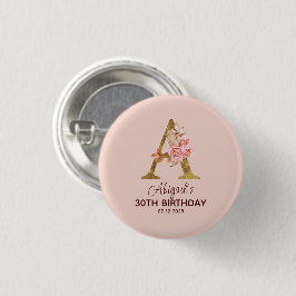 Individuelle Name Letter A Gold Rosa Roses Button