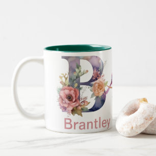 Individuelle Name Letter B Monogram Floral Bird en Zweifarbige Tasse