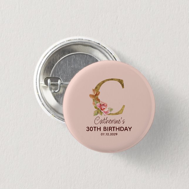 Individuelle Name Letter C Gold Rosa Rose Taste Button (Vorne & Hinten)