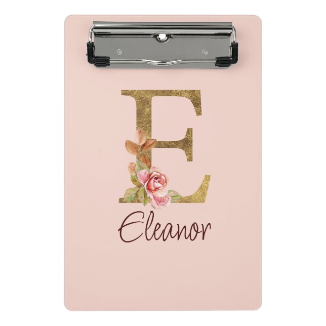 Individuelle Name Letter E Goldene Forelle Rose Ro Mini Klemmbrett (Vorderseite)