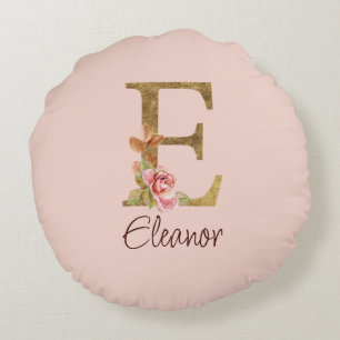 Individuelle Name Letter E Goldene Forelle Rose Ro Rundes Kissen